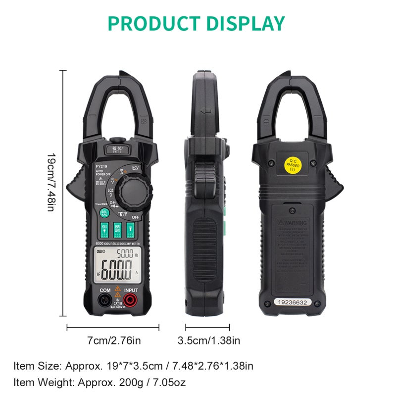 Clamp Meter: Black, Automatic Range, Intelligent Anti-burning - Dual Chip Dual Display, True RMS Clamp Meter with AC DC Current, Temperature Measurement for Electrical Testing Professionals & Home Use - Image 3