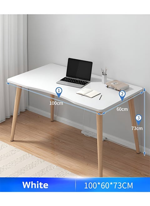 Computer Desk, Study Writing Table, Gaming Desk Curved Edge Table Design for Small Spaces Bedroom 100x60x73cm - White