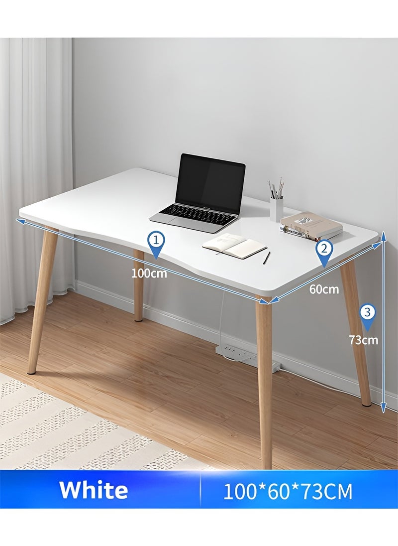 Taimi - Computer Desk, Study Writing Table, Gaming Desk Curved Edge Table Design for Small Spaces Bedroom 100x60x73cm - White - Image 1