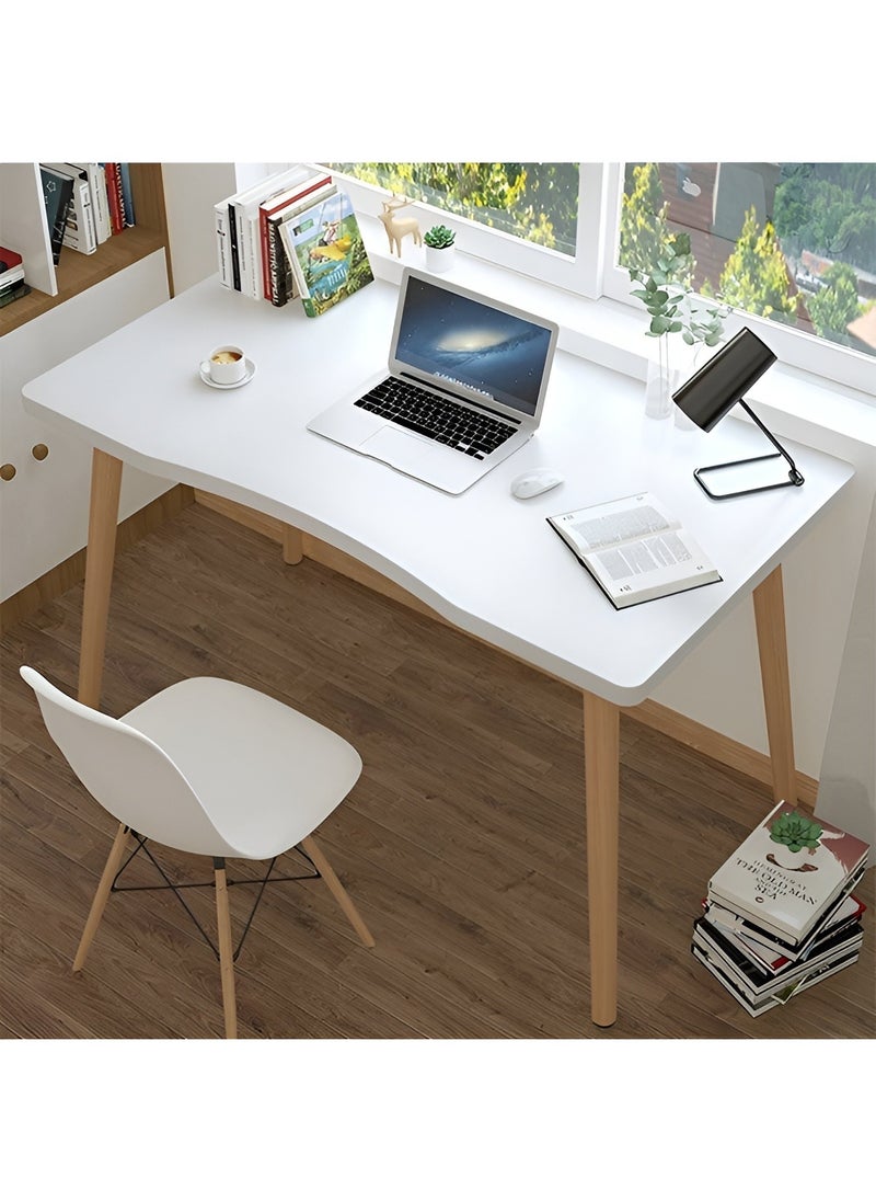 Taimi - Computer Desk, Study Writing Table, Gaming Desk Curved Edge Table Design for Small Spaces Bedroom 100x60x73cm - White - Image 1