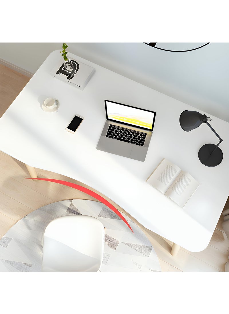 Taimi - Computer Desk, Study Writing Table, Gaming Desk Curved Edge Table Design for Small Spaces Bedroom 100x60x73cm - White - Image 1