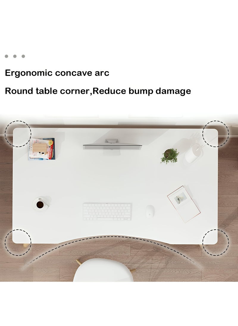 Taimi - Computer Desk, Study Writing Table, Gaming Desk Curved Edge Table Design for Small Spaces Bedroom 100x60x73cm - White - Image 1
