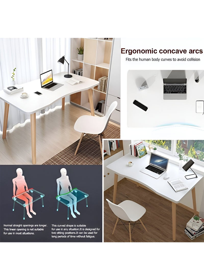 Taimi - Computer Desk, Study Writing Table, Gaming Desk Curved Edge Table Design for Small Spaces Bedroom 100x60x73cm - White - Image 1