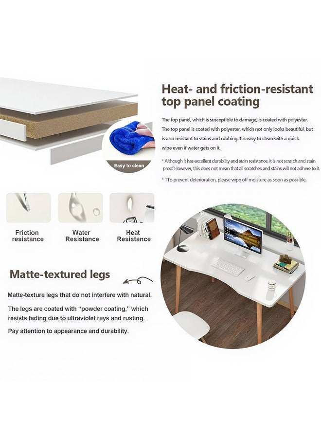 Taimi - Computer Desk, Study Writing Table, Gaming Desk Curved Edge Table Design for Small Spaces Bedroom 100x60x73cm - White - Image 1