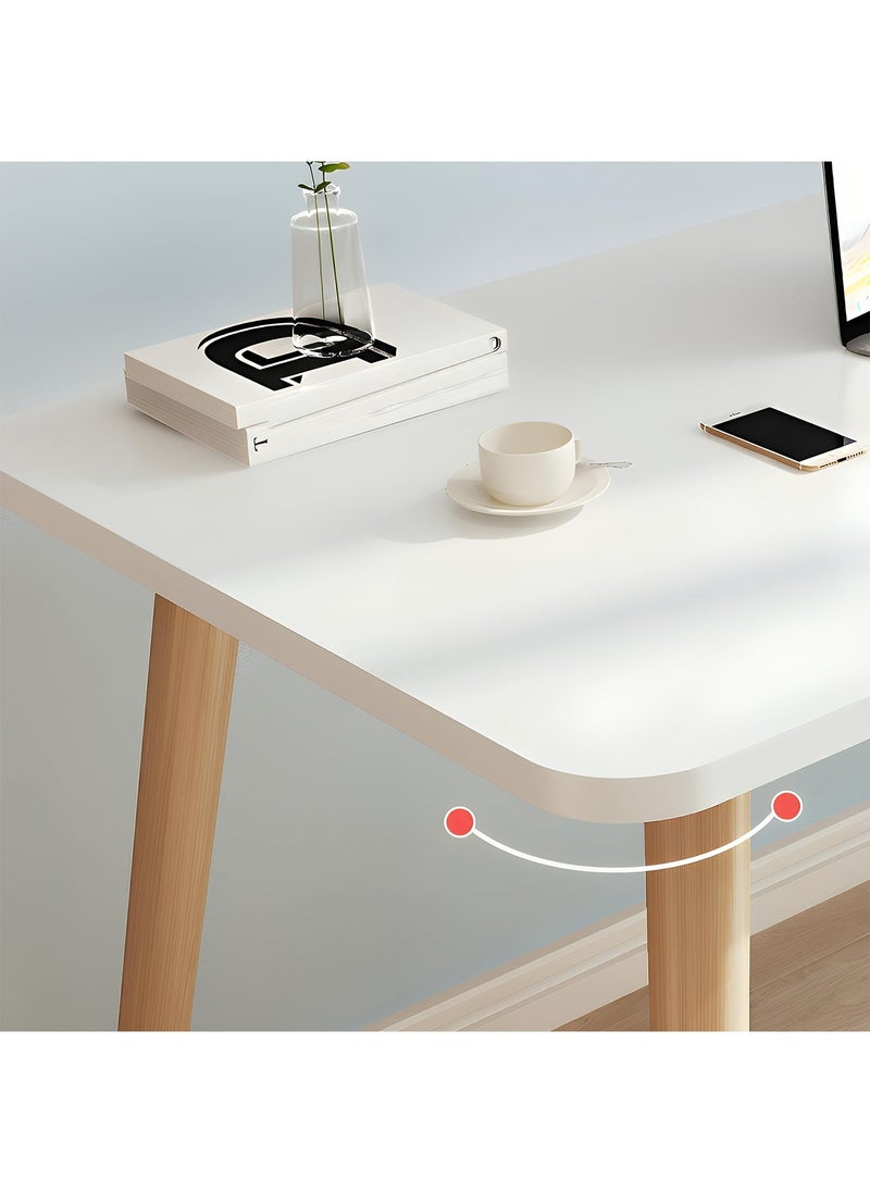 Taimi - Computer Desk, Study Writing Table, Gaming Desk Curved Edge Table Design for Small Spaces Bedroom 100x60x73cm - White - Image 1