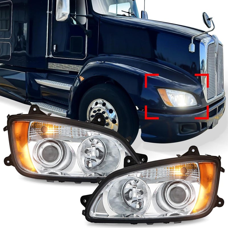 High Soar LED Headlights Assembly for Kenworth T170 T270 T370 T440 T470 T660 T700 (2008-2016) - DOT Approved High/Low Beam Projector Replacement (A Pair) - Image 1