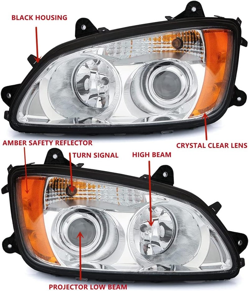 High Soar LED Headlights Assembly for Kenworth T170 T270 T370 T440 T470 T660 T700 (2008-2016) - DOT Approved High/Low Beam Projector Replacement (A Pair) - Image 4