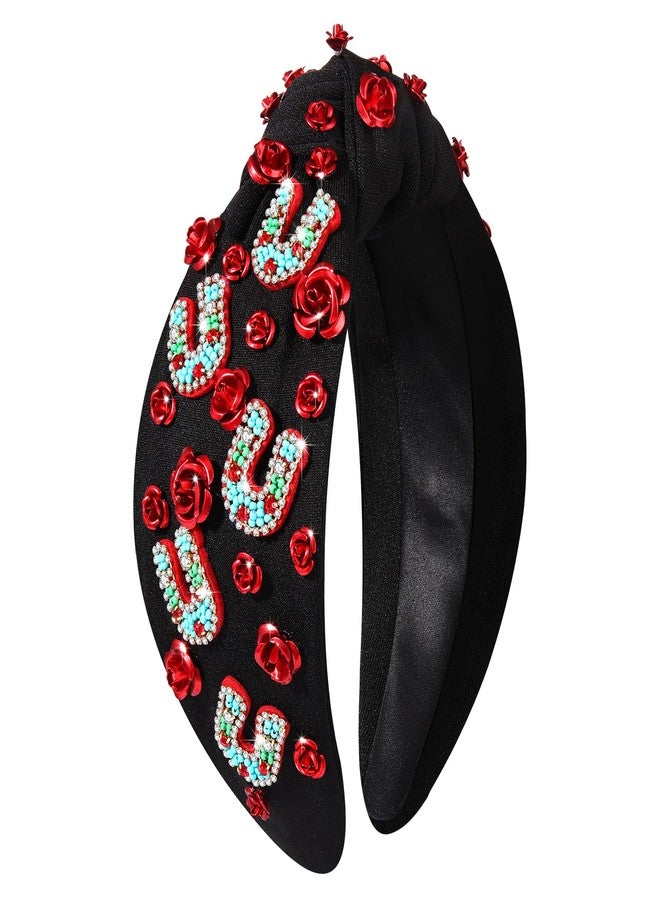 CEALXHENY Derby Headband for Women Horseshoe Headband Rhinestone Jeweled Wide Top Knot Headbands Kentucky Derby Hair Accessories Outfits Party Favors (Derby I-Black 1) - Image 1