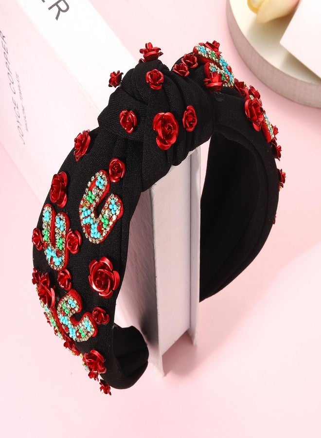 CEALXHENY Derby Headband for Women Horseshoe Headband Rhinestone Jeweled Wide Top Knot Headbands Kentucky Derby Hair Accessories Outfits Party Favors (Derby I-Black 1) - Image 3