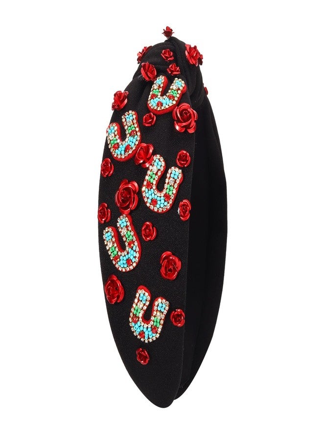 CEALXHENY Derby Headband for Women Horseshoe Headband Rhinestone Jeweled Wide Top Knot Headbands Kentucky Derby Hair Accessories Outfits Party Favors (Derby I-Black 1) - Image 5