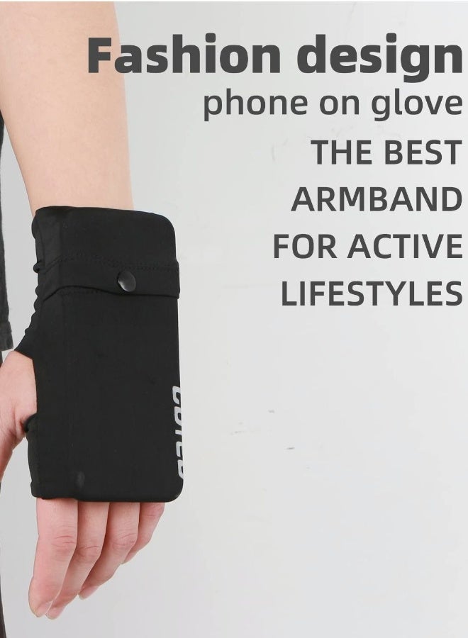 Generic Portable Wrist Bag, Cell Phone Arm Bands with Reflective Logo, Non-Slip Knitted Cloth, Glove Bag Phone Strap Armband, for Running, Walking, Hiking, and Cycling - Black  - Image 4