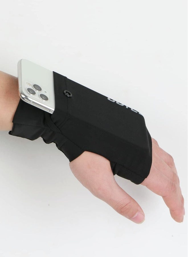 Generic Portable Wrist Bag, Cell Phone Arm Bands with Reflective Logo, Non-Slip Knitted Cloth, Glove Bag Phone Strap Armband, for Running, Walking, Hiking, and Cycling - Black  - Image 1