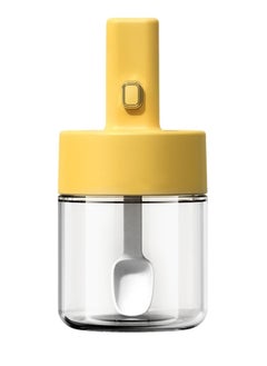Spice Jar with Spoon, Glass Seasoning Jars, Odorless Sugar Container Salt Cellar Box, Silicone Lids Seasoning Containers Spice Jars, Condiment Containers With Flapper Caps for Kitchen Spices (5.9in)