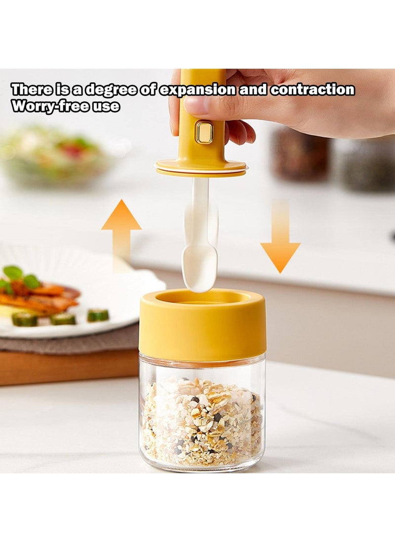 SYOSI - Spice Jar with Spoon, Glass Seasoning Jars, Odorless Sugar Container Salt Cellar Box, Silicone Lids Seasoning Containers Spice Jars, Condiment Containers With Flapper Caps for Kitchen Spices (5.9in) - Image 1