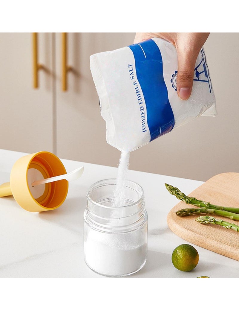 SYOSI - Spice Jar with Spoon, Glass Seasoning Jars, Odorless Sugar Container Salt Cellar Box, Silicone Lids Seasoning Containers Spice Jars, Condiment Containers With Flapper Caps for Kitchen Spices (5.9in) - Image 1