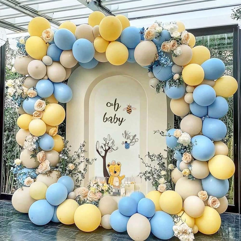 Partycus Blue Yellow Balloon Arch Kit Double Stuffed Light Yellow Pastel Blue White Sand Matte Balloon Garland for Baby Shower Bear Birthday Bridal to Bee Party Decoration - Image 3