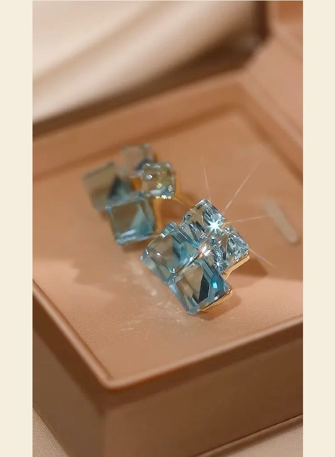 Blue Crystal Glass Earrings Evening Gown Accessories High End Luxury Jewelry 925 Silver Needle  - Image 2