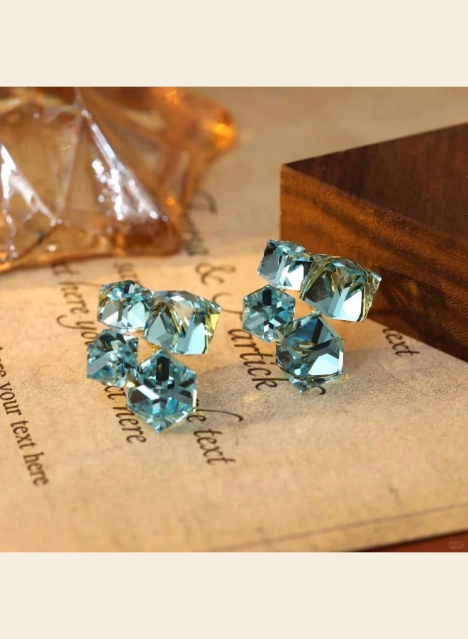 Blue Crystal Glass Earrings Evening Gown Accessories High End Luxury Jewelry 925 Silver Needle  - Image 3