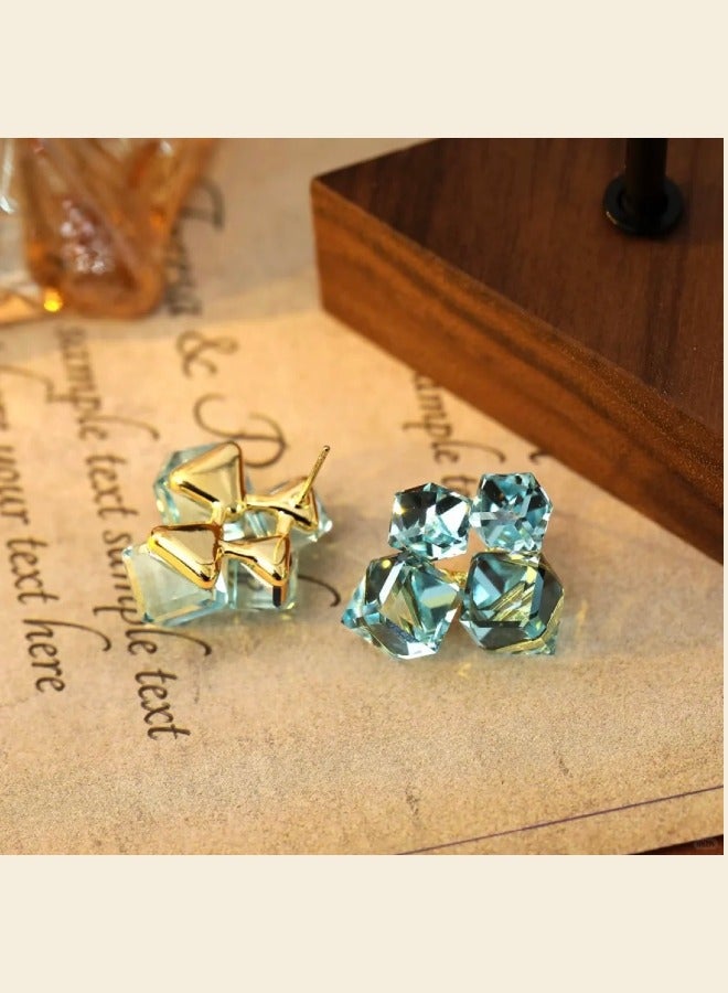 Blue Crystal Glass Earrings Evening Gown Accessories High End Luxury Jewelry 925 Silver Needle  - Image 4