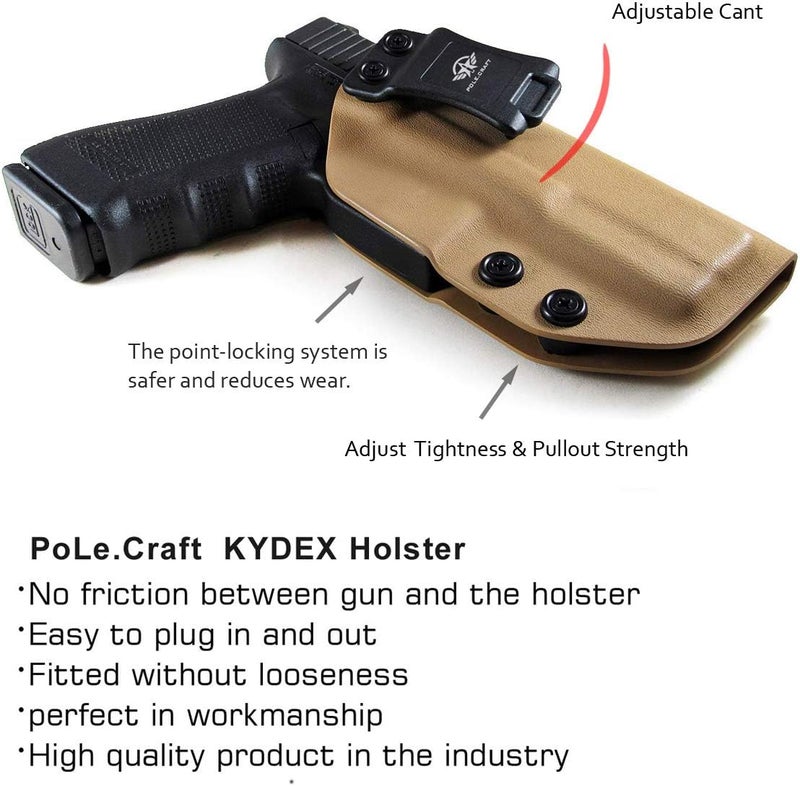 POLE.CRAFT IWB Kydex Holster Custom Fit: Glock 17 (Gen 1-5) / Glock 22 Glock 31 (Gen 3-4) Pistol - Inside Waistband Carry - Adj. Cant Retention - Cover Mag-Button - No Wear - No Jitter - Image 3