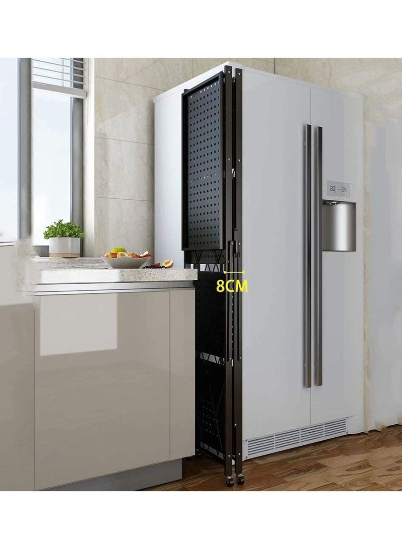 DubaiGallery عربة تنظيم أرفف المطبخ ذات 5 طبقات مع عجلات، عربة تخزين المطبخ القابلة للطي، عربة معدنية دوارة، لا تتطلب التركيب، لون أسود - Image 5