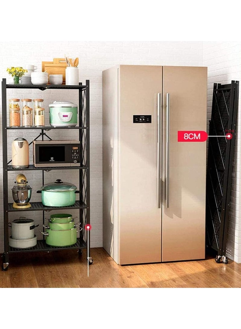 DubaiGallery عربة تنظيم أرفف المطبخ ذات 5 طبقات مع عجلات، عربة تخزين المطبخ القابلة للطي، عربة معدنية دوارة، لا تتطلب التركيب، لون أسود - Image 4