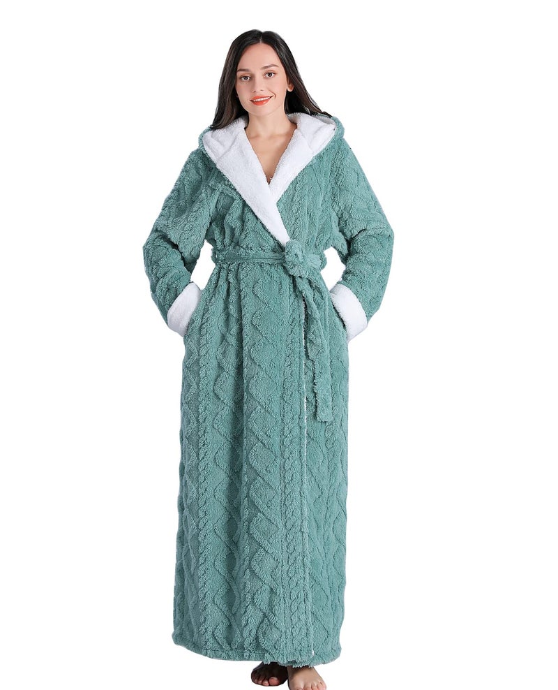 Skilydia Women Hooded Fleece Robe,Lightweight Plush Warm Winter Bathrobes for Women Full Length (Green, Large)â€¦ - Image 3