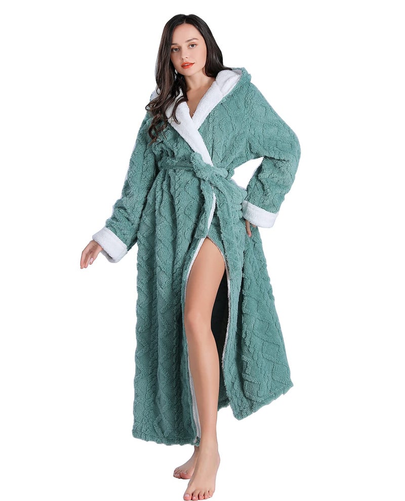 Skilydia Women Hooded Fleece Robe,Lightweight Plush Warm Winter Bathrobes for Women Full Length (Green, Large)â€¦ - Image 2