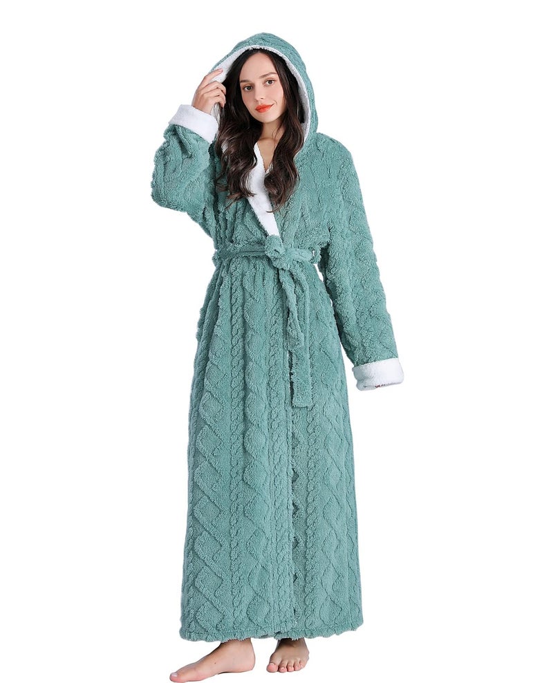 Skilydia Women Hooded Fleece Robe,Lightweight Plush Warm Winter Bathrobes for Women Full Length (Green, Large)â€¦ - Image 1