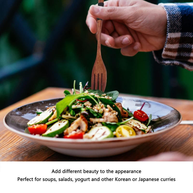 Wooden Japanese Style 6 Piece Fork and Spoon Set With Rope Handle - Image 4