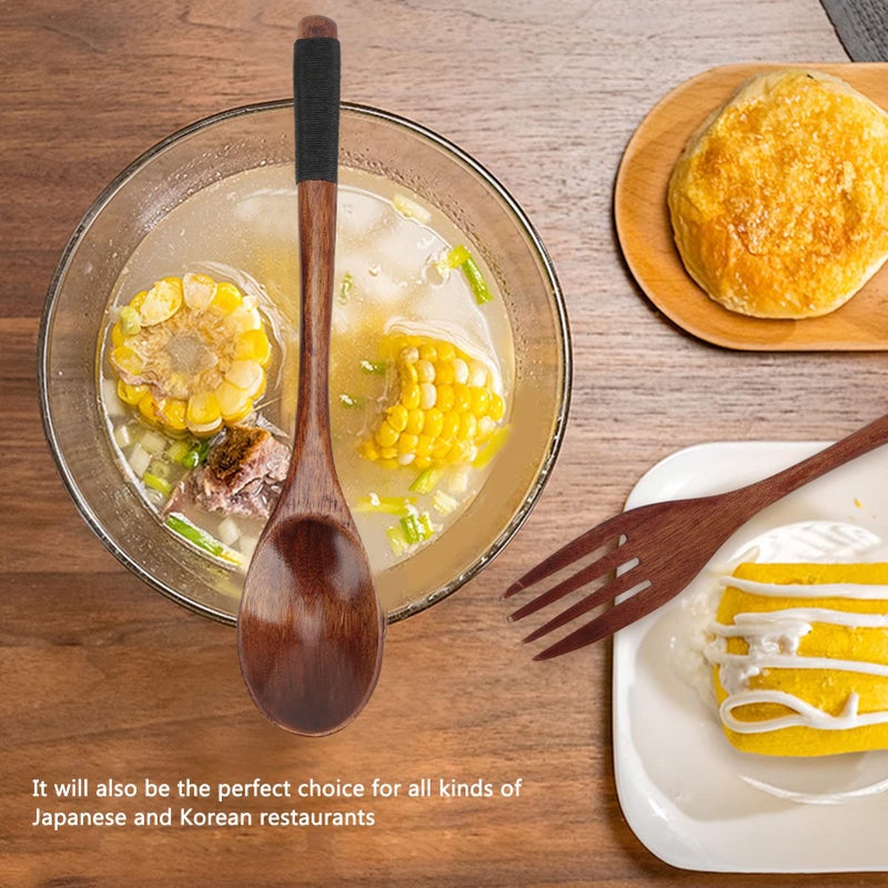 Wooden Japanese Style 6 Piece Fork and Spoon Set With Rope Handle - Image 5