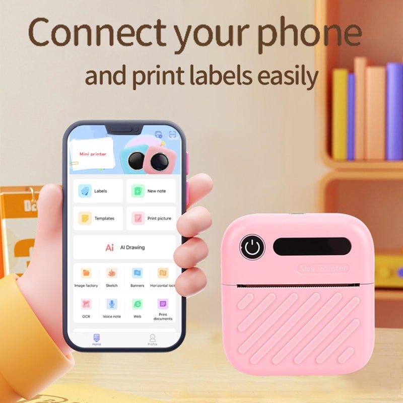 Bluetooth Inkless Thermal Sticker Printer Machine With App Control Pink - Image 4