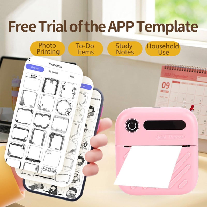 Bluetooth Inkless Thermal Sticker Printer Machine With App Control Pink - Image 5