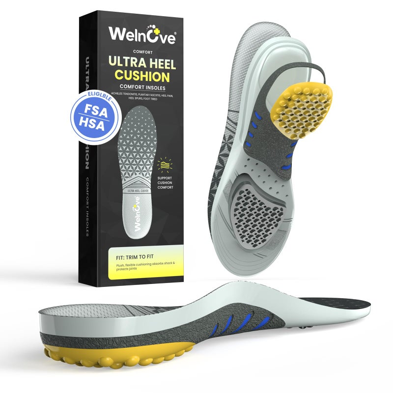 Welnove Achilles Tendonitis Relief Insoles for Women & Men - Heel Cushion for Heel Pain Relief Heel Spur with Shock Absorption for All-Day Comfort, M: 12-14|318MM - Image 1