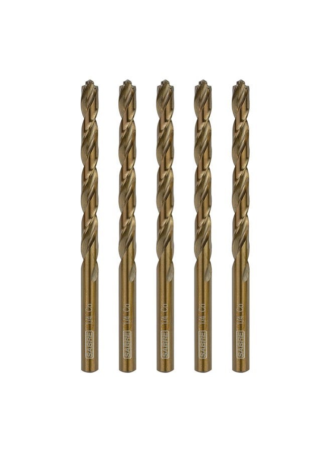 Sabre Tools 1/4 Inch Cobalt Drill Bits – 5pcs Drill Bits for Metal, Premium M35 Cobalt Metal Drill Bit Set, Split Point Tip Cobalt Drill Bits – Heavy-Duty Drill Bits for Steel, Hard Metal, Cast Iron - Image 1