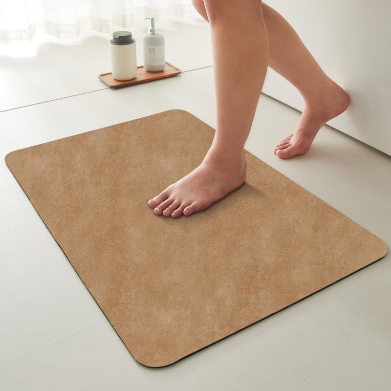 TYUU Bathroom Mat Quick Dry, Bathroom Rugs Non Slip Washable Thin Absorbent Bath Mat Fits Under Door Bathroom Floor Mat Perfect for Bath, Shower, or Sink 16"x24" Camel - Image 1