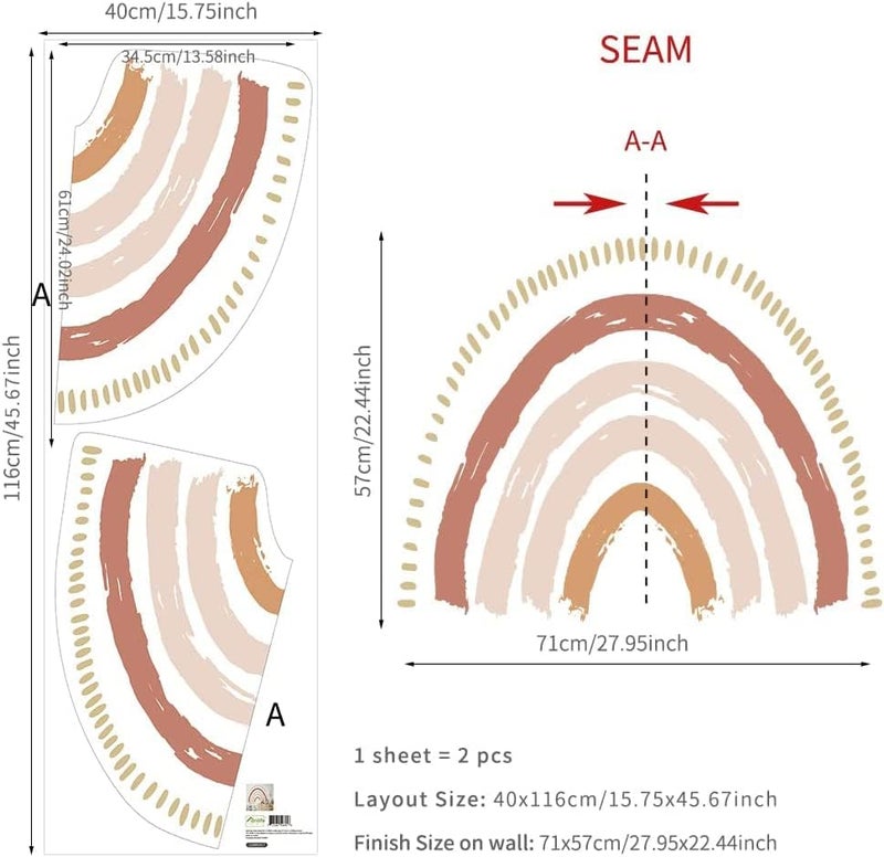 BPA Large Boho Rainbow Wall Decals Set - Image 3