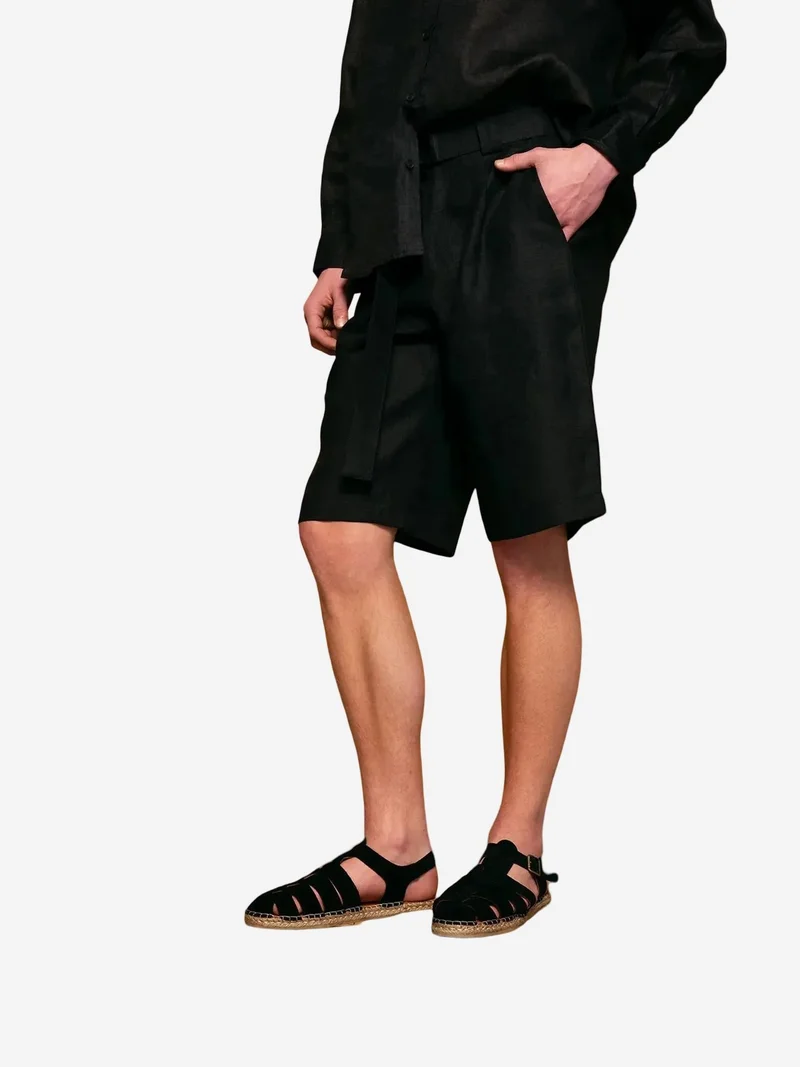 جيستو GIESTO Men's Linen Blend Belted Tailored Shorts