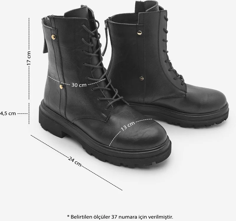 MARJIN Women's Back Zippered Stud Detailed Thick Sole Combat Boots Likesta