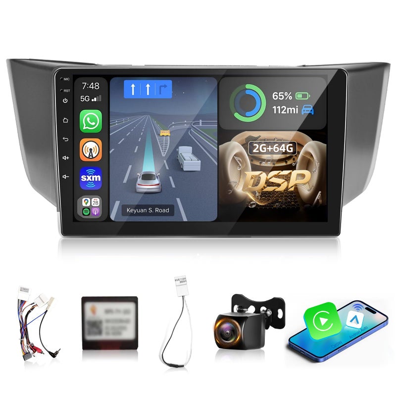 NHOPEEW for Lexus RX300/RX330/RX350/RX400H 2004-2009 Android Radio - [2+64G] 9 inch Touchscreen Lexus Stereo - Wireless Carplay & Android Auto, GPS, 5G/WiFi, Voice Control + AHD Backup Camera + CANBUS - Image 1