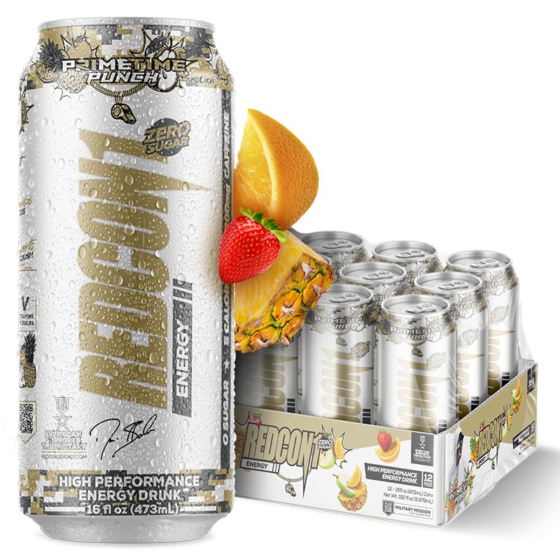 REDCON1 مشروب الطاقة REDCON1 - مشروب يحتوي على 200 ملغ من الكافيين مع L-Carnitine و Taurine - مشروبات طاقة عالية الأداء مع نوتروبيكس - طعم برايم تايم بانش (12 علبة) - Image 1