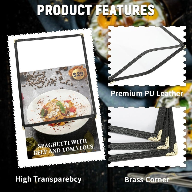 IVWNNN 8.5 x 11 Inch Menu Covers 6 Pack Double Stitched Menu Sleeves Single Page Menu Holder Two Clear Viewing Surfaces Restaurant Menu Covers - Image 4