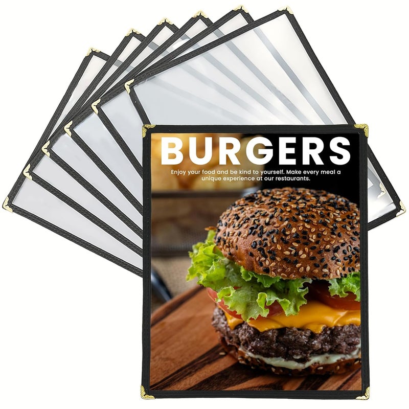 IVWNNN 8.5 x 11 Inch Menu Covers 6 Pack Double Stitched Menu Sleeves Single Page Menu Holder Two Clear Viewing Surfaces Restaurant Menu Covers - Image 1