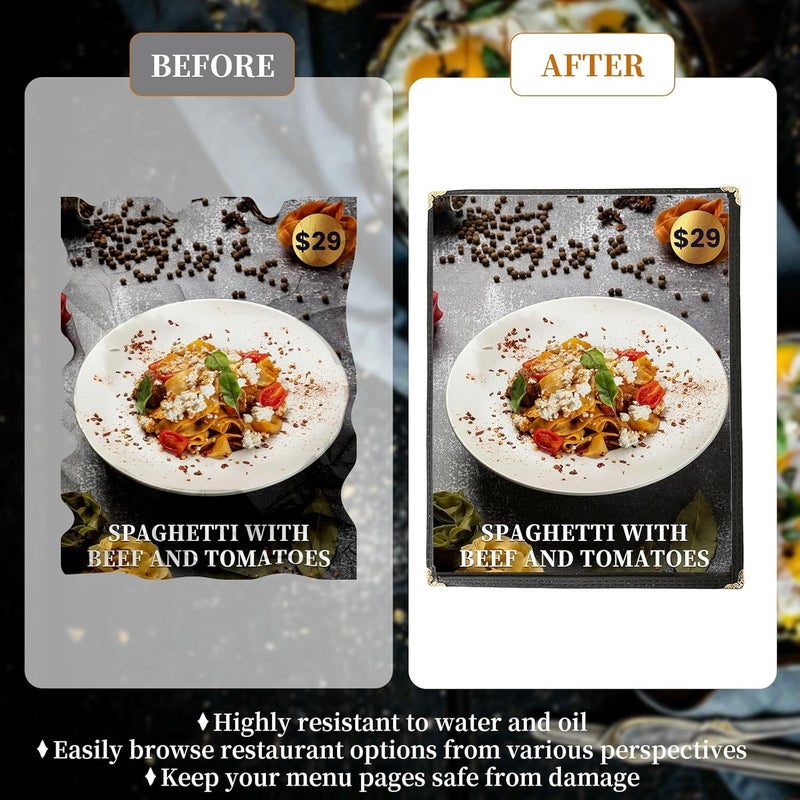 IVWNNN 8.5 x 11 Inch Menu Covers 6 Pack Double Stitched Menu Sleeves Single Page Menu Holder Two Clear Viewing Surfaces Restaurant Menu Covers - Image 3