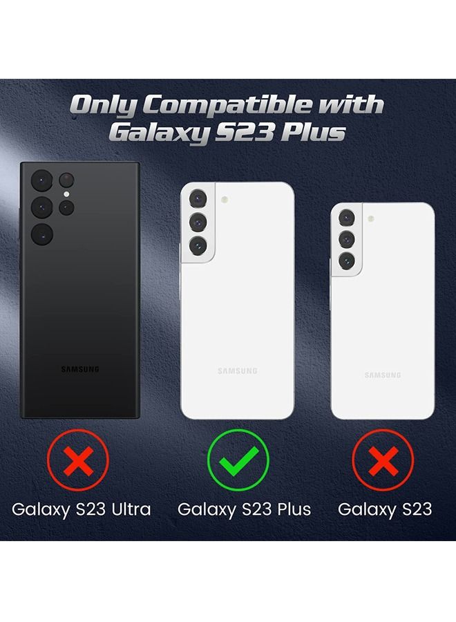 كابتن تيك جراب Samsung S23 Plus مزود بمسند وغطاء كاميرا منزلق وحامل حلقي مغناطيسي للحماية من السقوط العسكري وحافظات مقاومة للصدمات لهاتف Galaxy S23 Plus 2023 أسود - Image 2