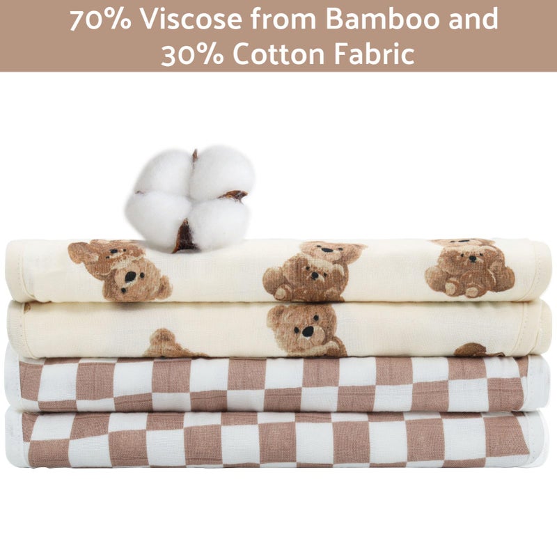 LifeTree Muslin Baby Burp Cloths - 2 Pack 70% Viscose from Bamboo and 30% Cotton Large 22'' by 10'' Absorbent Milk Spit Up Rags - Burping Cloths for Newborn, Girls Boys, Bear and Checkered - Image 4