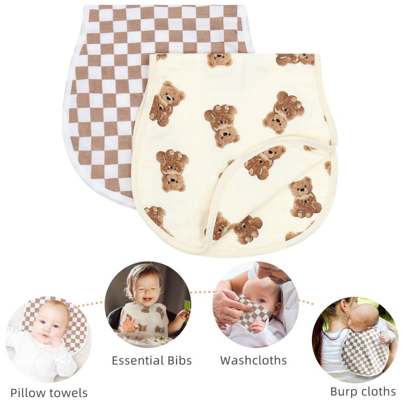 LifeTree Muslin Baby Burp Cloths - 2 Pack 70% Viscose from Bamboo and 30% Cotton Large 22'' by 10'' Absorbent Milk Spit Up Rags - Burping Cloths for Newborn, Girls Boys, Bear and Checkered - Image 2