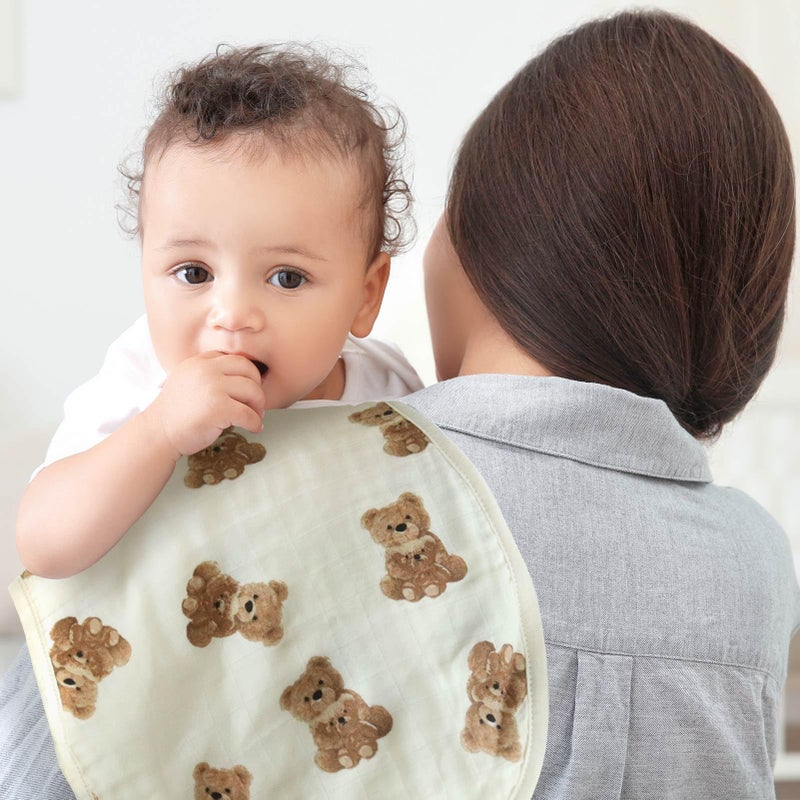 LifeTree Muslin Baby Burp Cloths - 2 Pack 70% Viscose from Bamboo and 30% Cotton Large 22'' by 10'' Absorbent Milk Spit Up Rags - Burping Cloths for Newborn, Girls Boys, Bear and Checkered - Image 3