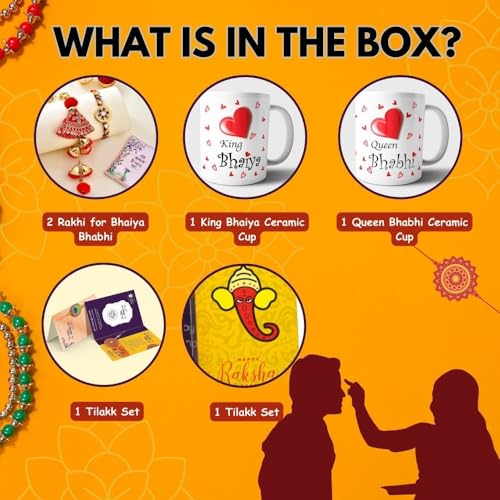 CraftVatika Rakhi with Gift for Brother and bhabhi mDesigner Rakhi Set of 2, Raksha Bandhan Gift for Bhaiya Bhabhi, Mug with Set of 2 Printed Coffee Mug (Kundan - Lumba Set) - Image 3