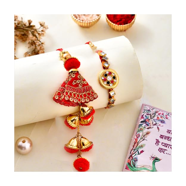 CraftVatika Rakhi with Gift for Brother and bhabhi mDesigner Rakhi Set of 2, Raksha Bandhan Gift for Bhaiya Bhabhi, Mug with Set of 2 Printed Coffee Mug (Kundan - Lumba Set) - Image 2